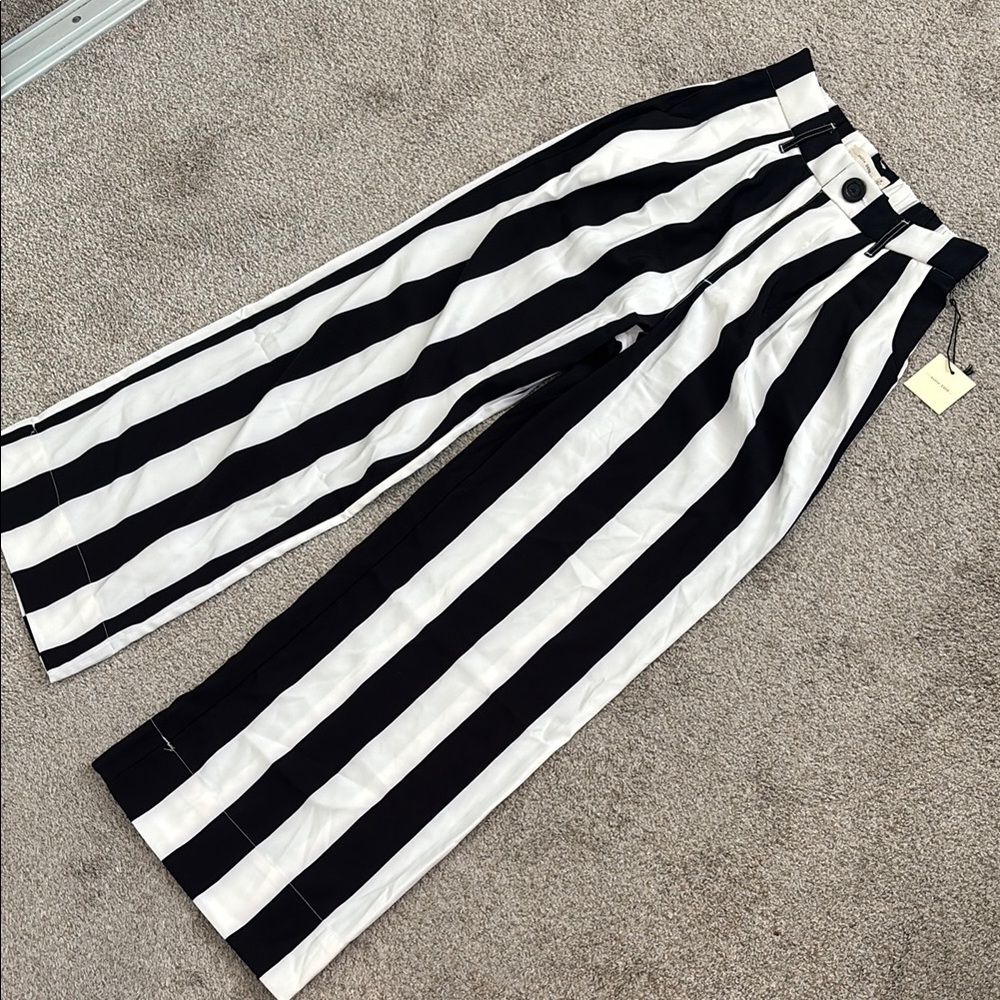 Black and White Striped Wide-Leg Pants